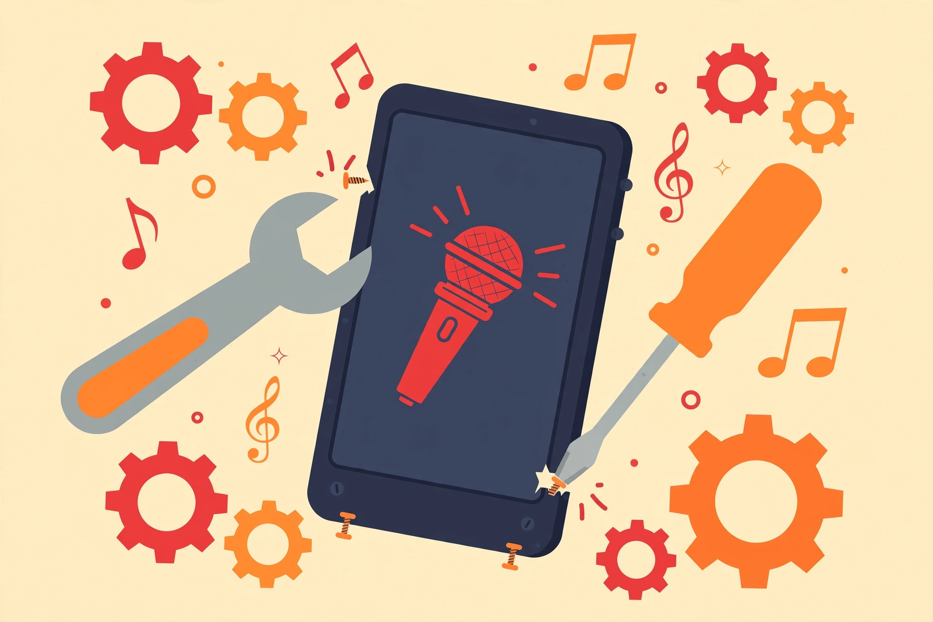 Troubleshooting LaSing Karaoke with tools fixing a phone