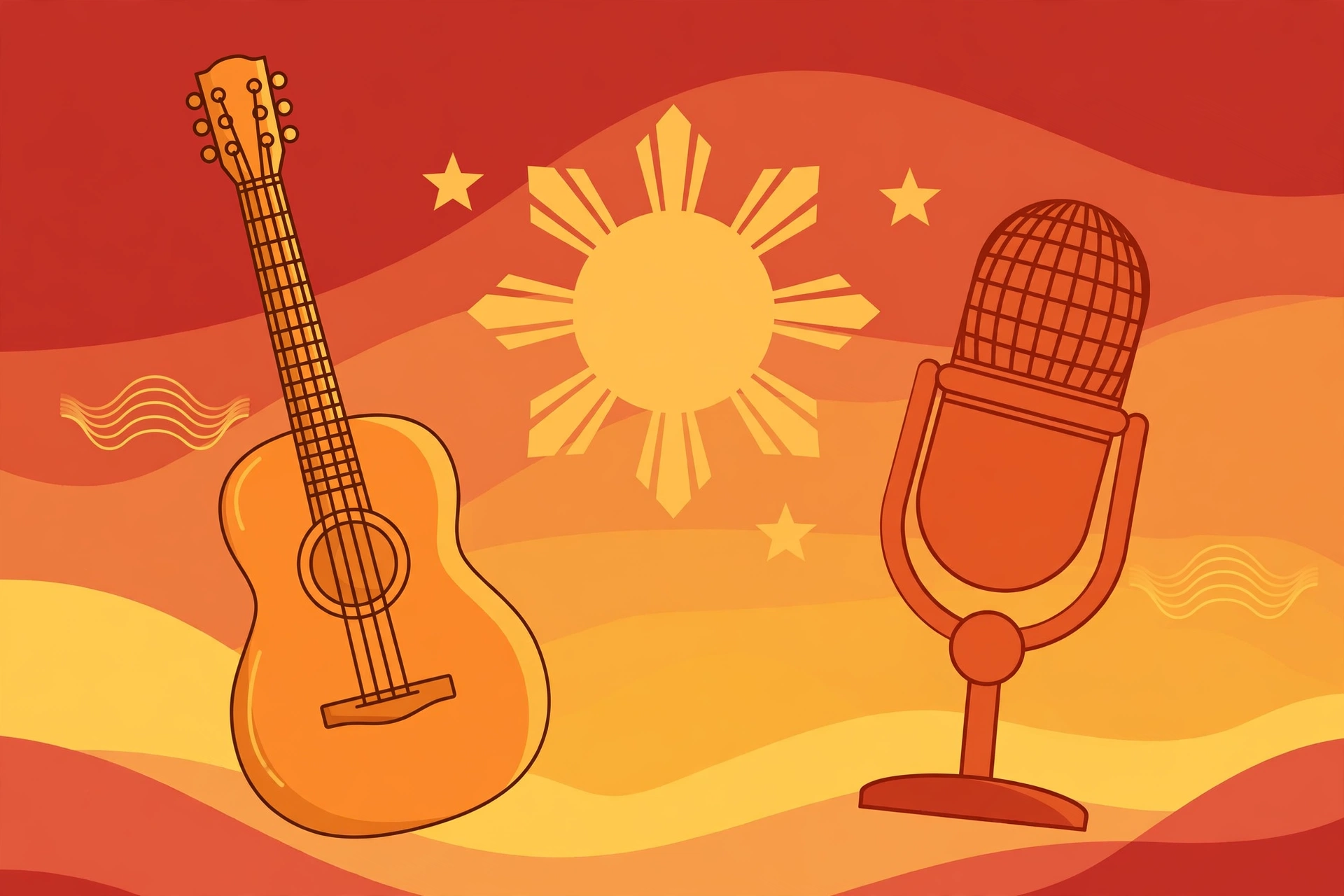 Guitar and microphone with Philippine sun motif for OPM karaoke